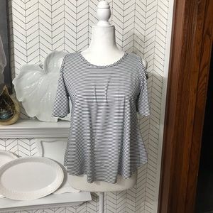 Btween open shoulder striped top